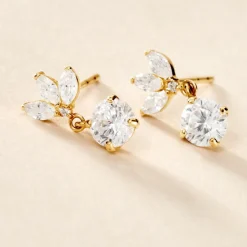 Boucles D'oreilles Pendantes Lavra Or Jaune Oxyde De Zirconium