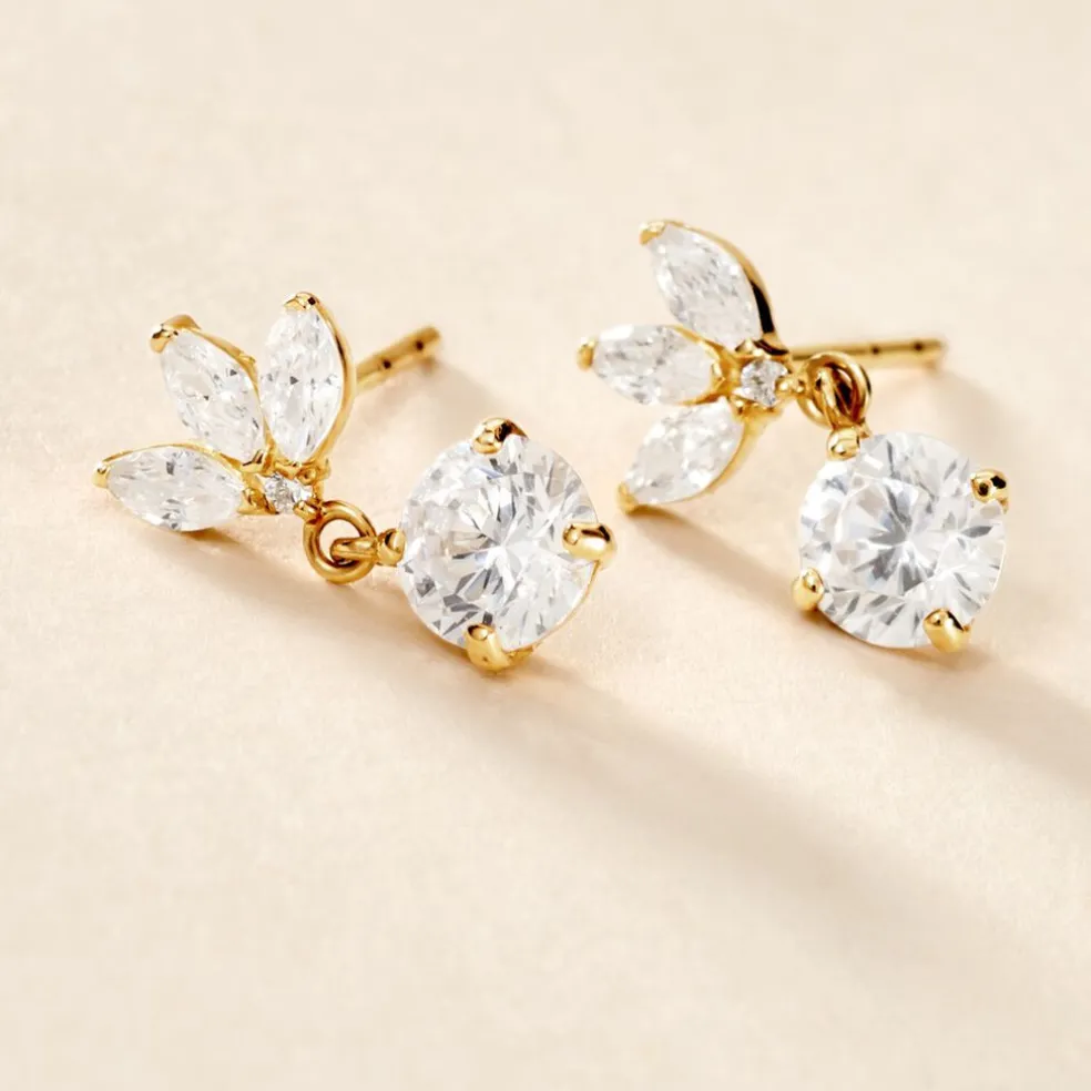 Boucles D'oreilles Pendantes Lavra Or Jaune Oxyde De Zirconium