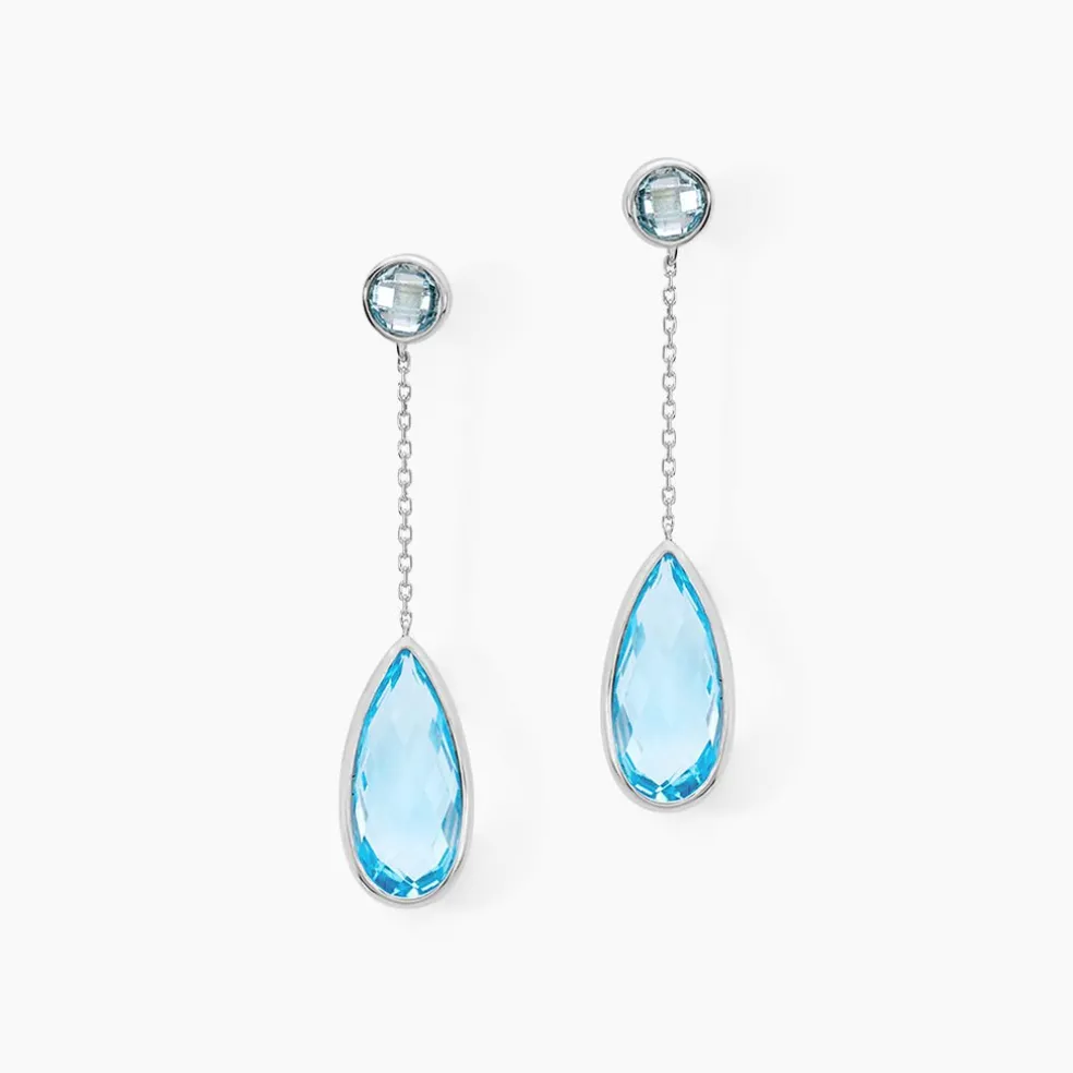 Boucles D'oreilles Pendantes Denis Or Blanc Topaze