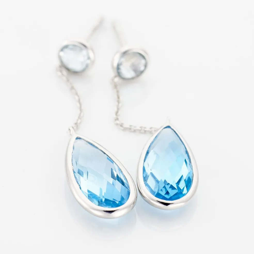 Boucles D'oreilles Pendantes Denis Or Blanc Topaze