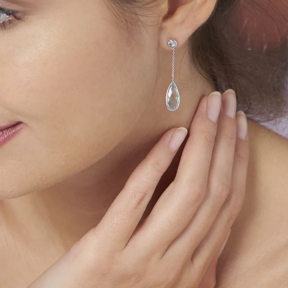 Boucles D'oreilles Pendantes Denis Or Blanc Topaze