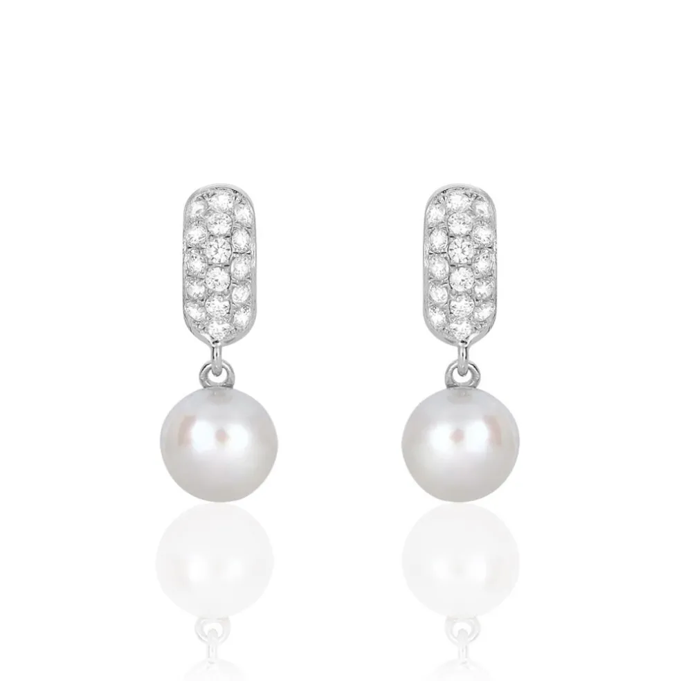 Boucles D'oreilles Pendantes Providence Argent Perle De Culture Oxyde