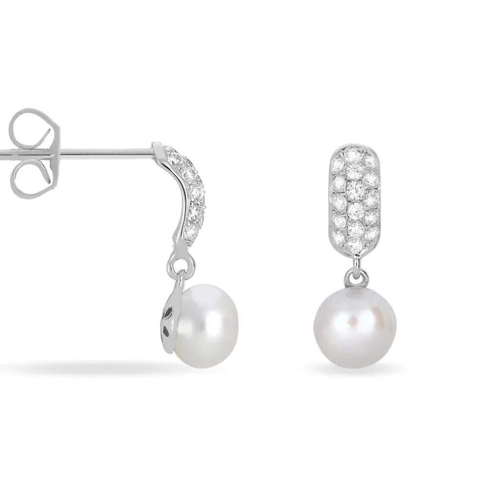 Boucles D'oreilles Pendantes Providence Argent Perle De Culture Oxyde