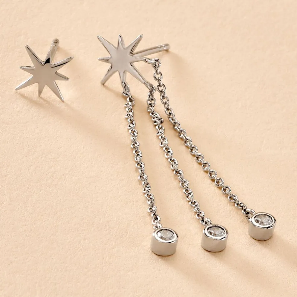 Boucles D'oreilles Pendantes Clarence Argent Blanc Oxyde De Zirconium