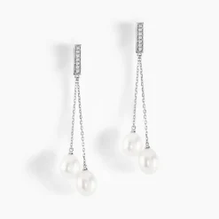 Boucles D'oreilles Pendantes Giacomo Or Blanc Perle De Culture