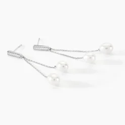 Boucles D'oreilles Pendantes Giacomo Or Blanc Perle De Culture