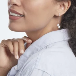 Boucles D'oreilles Pendantes Giacomo Or Blanc Perle De Culture