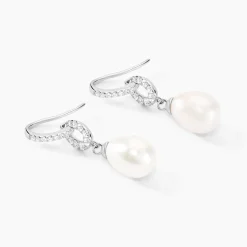 Boucles D'oreilles Pendantes Tiphaine Argent Blanc Perle De Culture