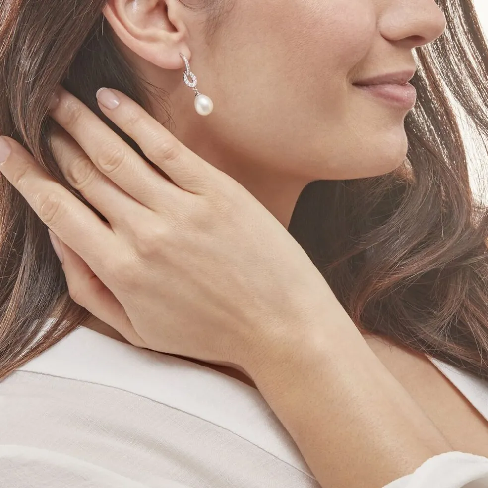 Boucles D'oreilles Pendantes Tiphaine Argent Blanc Perle De Culture