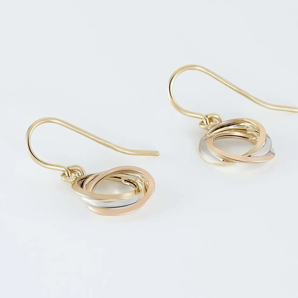 Boucles D'oreilles Pendantes Berangere Triple Cercles Or Tricolore