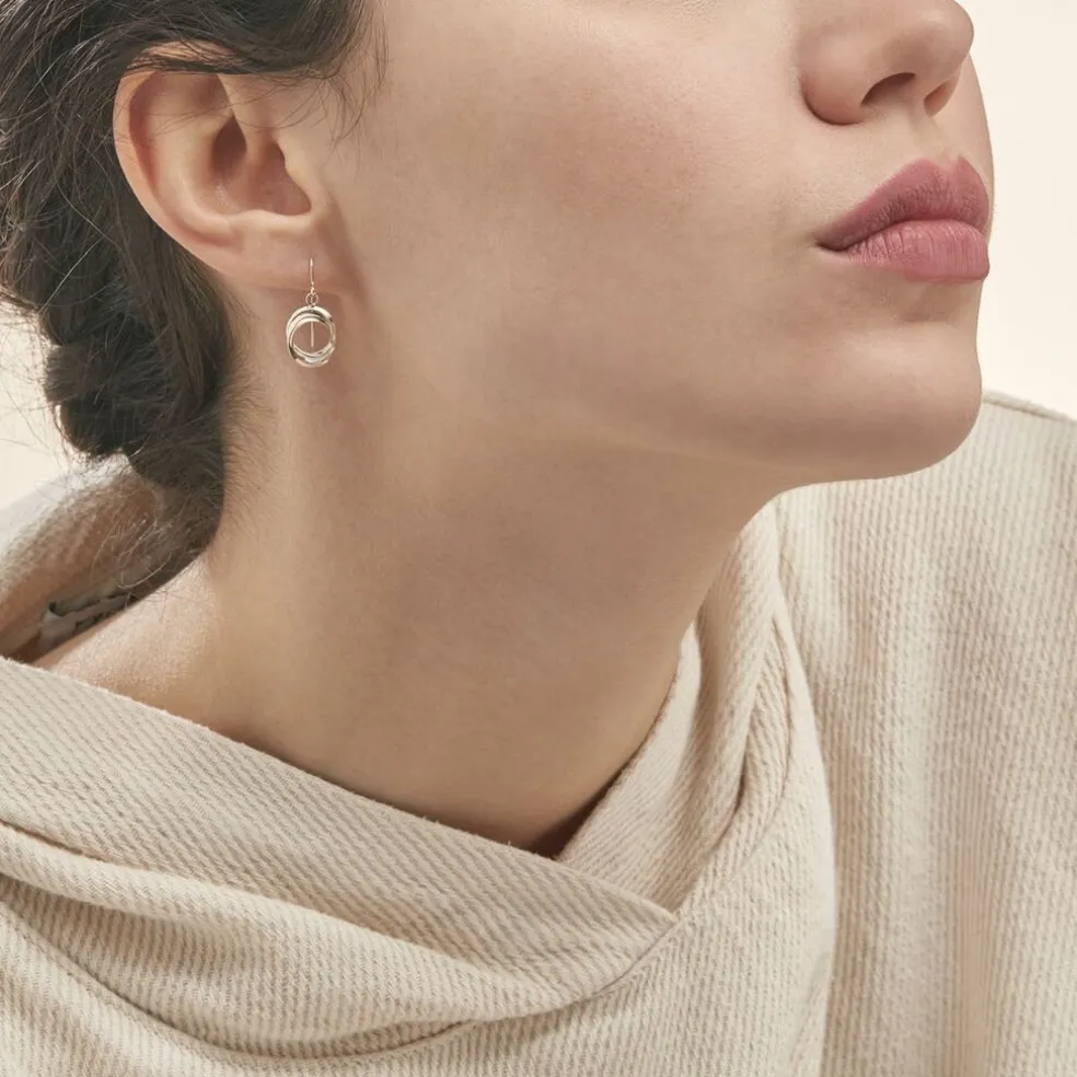 Boucles D'oreilles Pendantes Berangere Triple Cercles Or Tricolore