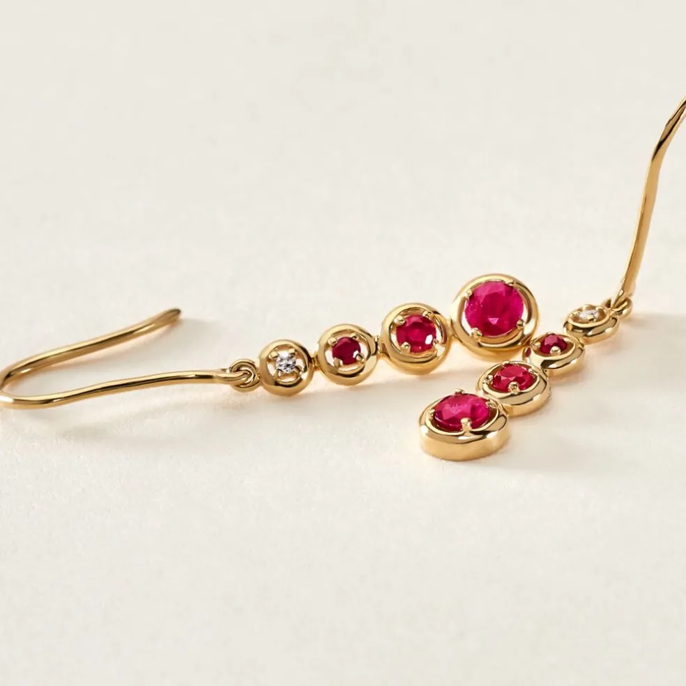 Boucles D'oreilles Pendantes Josephine Or Jaune Rubis