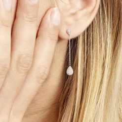 Boucles D'oreilles Pendantes Mariona Or Blanc Diamant