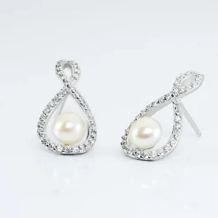 Boucles D'oreilles Pendantes Saja Argent Perle De Culture Et Oxyde