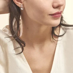 Boucles D'oreilles Pendantes Saja Argent Perle De Culture Et Oxyde