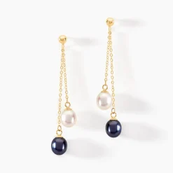 Boucles D'oreilles Pendantes Or Jaune Brayann Perles De Culture