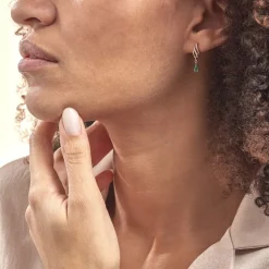 Boucles D'oreilles Pendantes Or Jaune  Patrocle Emeraude Et Diamants