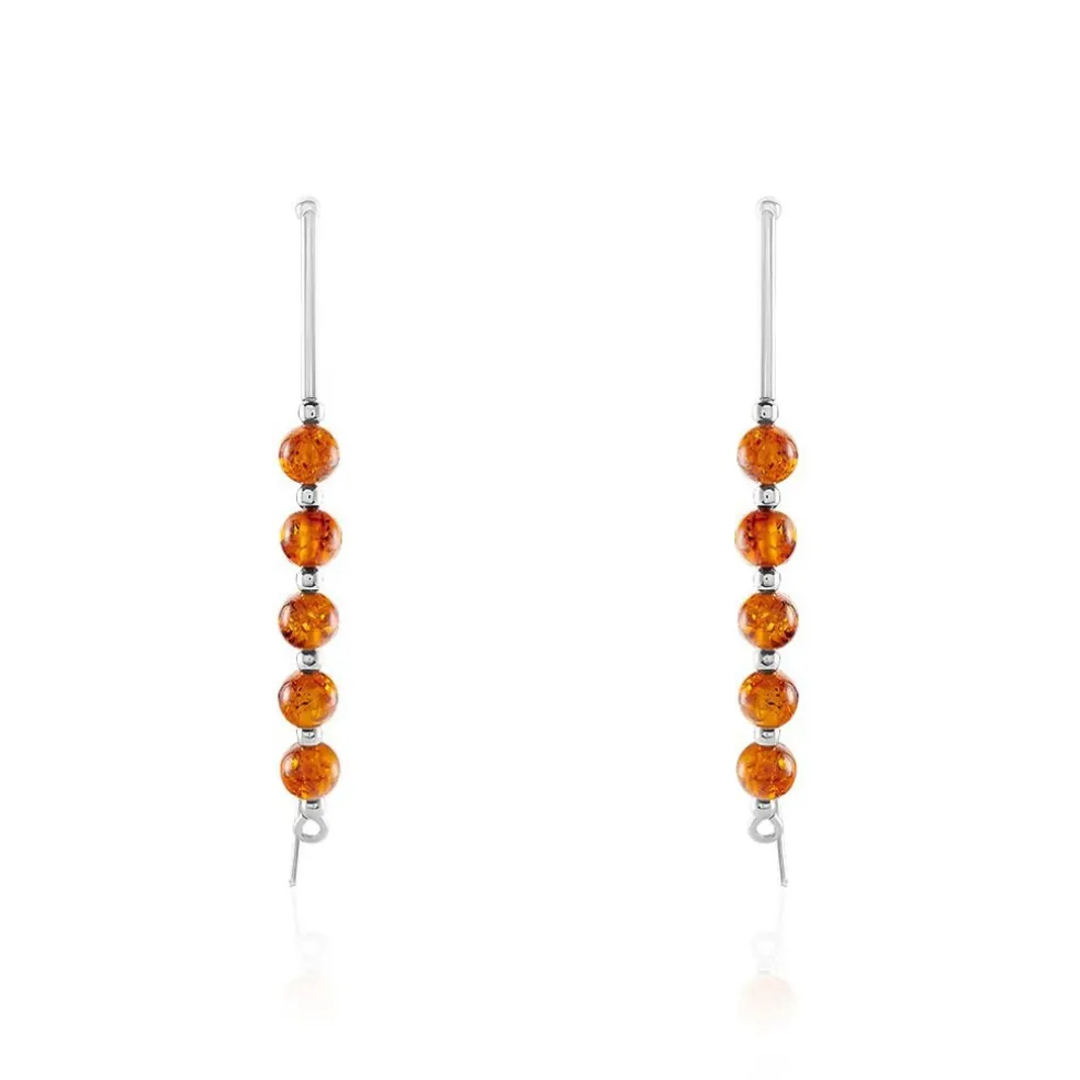 Boucles D'oreilles Pendantes Satu Argent Blanc Ambre