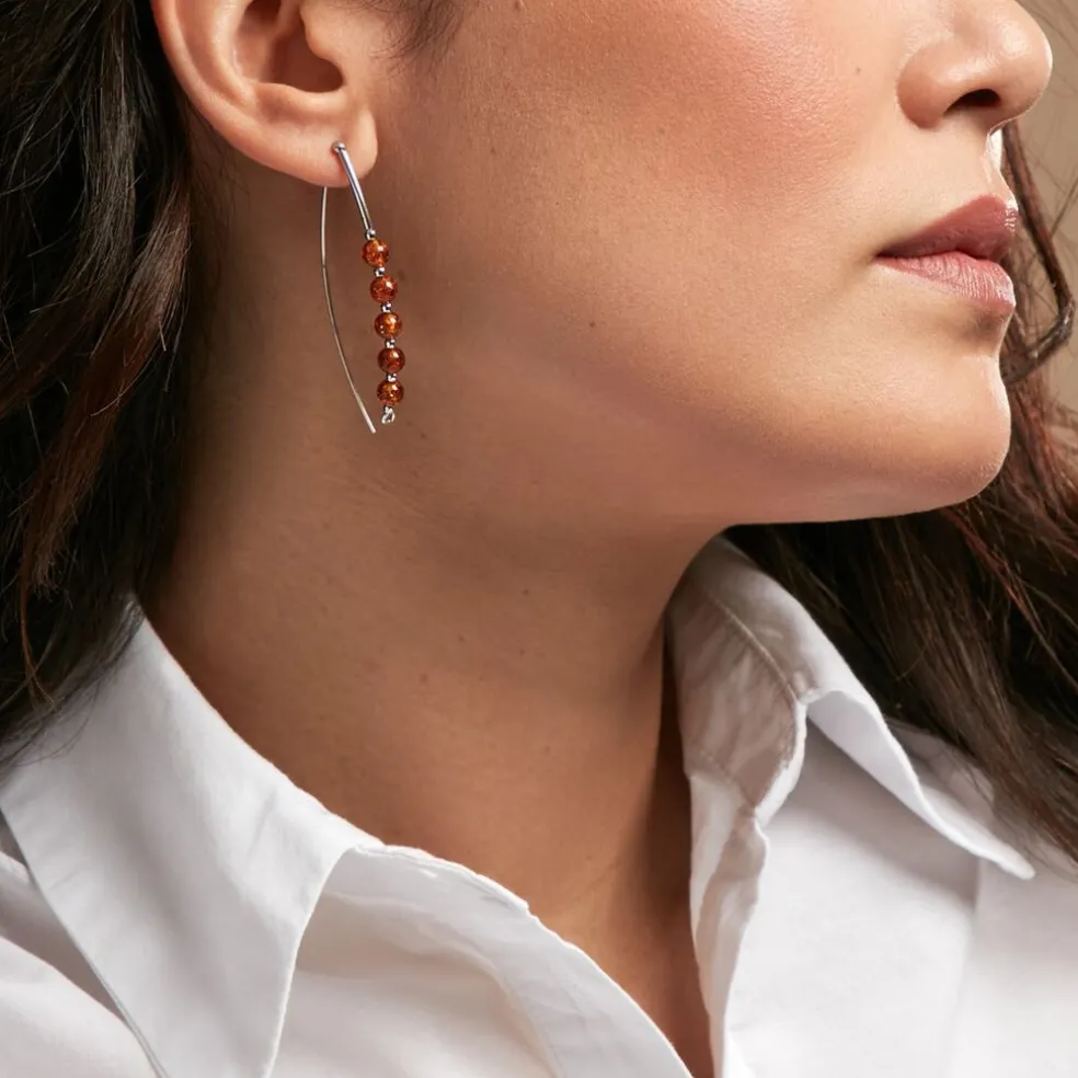 Boucles D'oreilles Pendantes Satu Argent Blanc Ambre