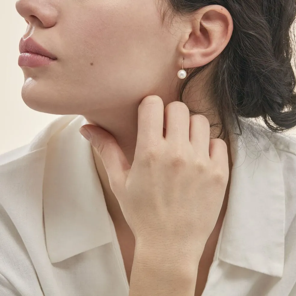 Boucles D'oreilles Pendantes Akoya Or Jaune Perle De Culture D'akoya