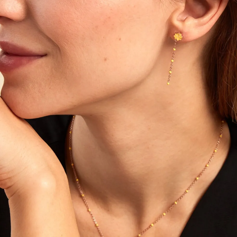 Boucles D'oreilles Pendantes Mimosa Argent Rose