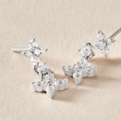 Boucles D'oreilles Pendantes Midnight Flower Argent Blanc Oxyde