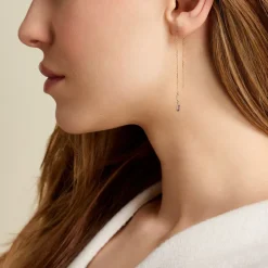 Boucles D'oreilles Pendantes Iris Or Jaune Améthyste Topaze