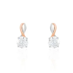 Boucles D'oreilles Pendantes Micheline Or Bicolore Oxyde De Zirconium