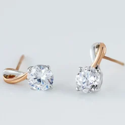 Boucles D'oreilles Pendantes Micheline Or Bicolore Oxyde De Zirconium