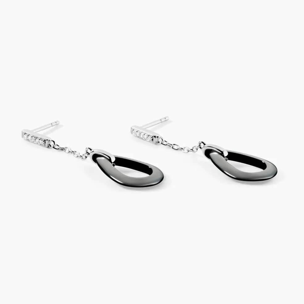 Boucles D'oreilles Pendantes Amaris Argent Blanc Céramique Et Oxyde