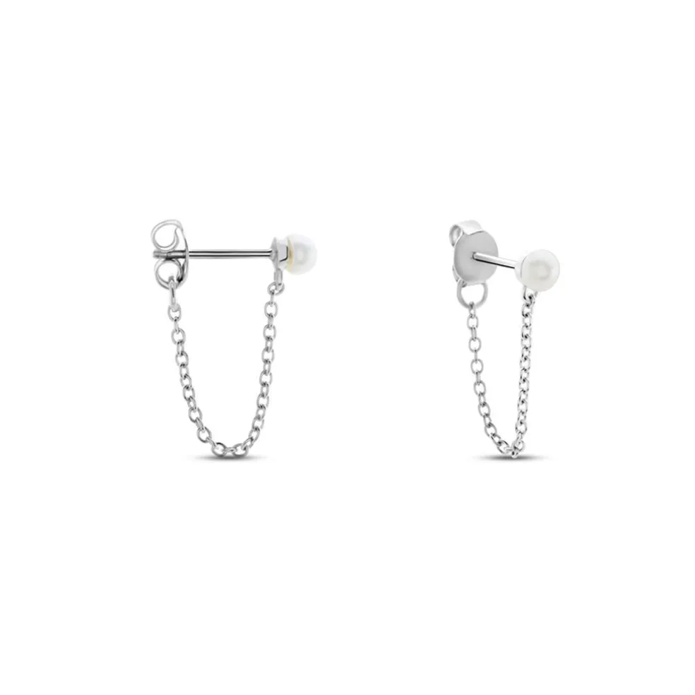 Boucles D'oreilles Pendantes Argent Blanc Leent Perles De Culture