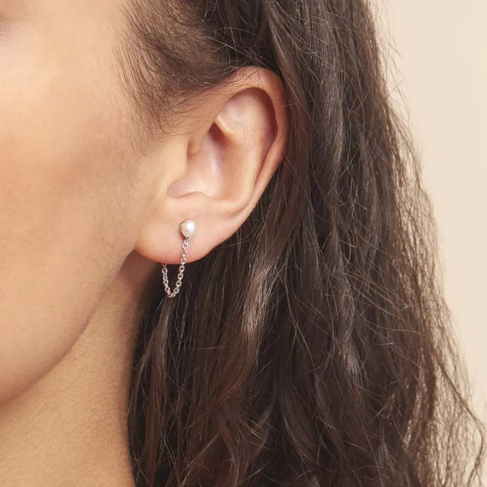 Boucles D'oreilles Pendantes Argent Blanc Leent Perles De Culture