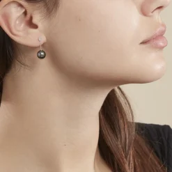 Boucles D'oreilles Pendantes Semi-ronde Or Blanc Perle De Tahiti