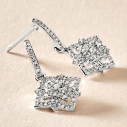 Boucles D'oreilles Pendantes Rosée Or Blanc Diamant