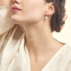 Boucles D'oreilles Pendantes Gwaldys Argent  Perle De Culture Et Oxyde