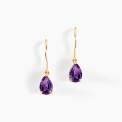 Boucles D'oreilles Pendantes Kalyne Or Jaune Amethyste