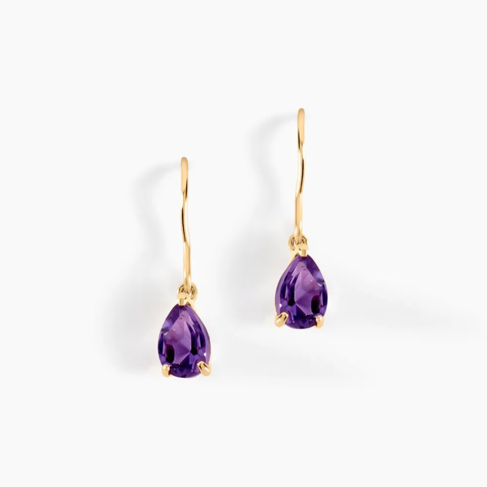 Boucles D'oreilles Pendantes Kalyne Or Jaune Amethyste