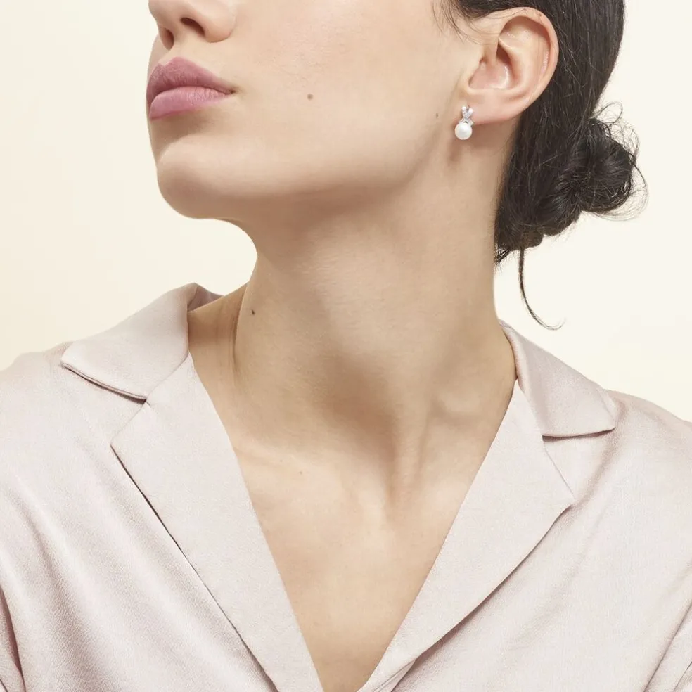 Boucles D'oreilles Pendantes Sathine Argent Perle De Culture Et Oxyde