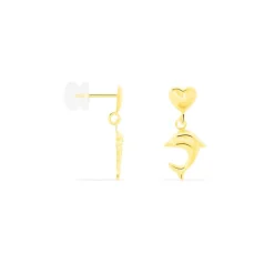 Boucles D'oreilles Pendantes Fulvie Coeurs Et Dauphin Or Jaune