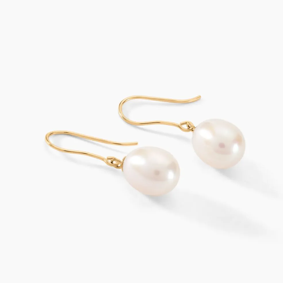 Boucles D'oreilles Pendantes Baroque Or Jaune Perle De Culture