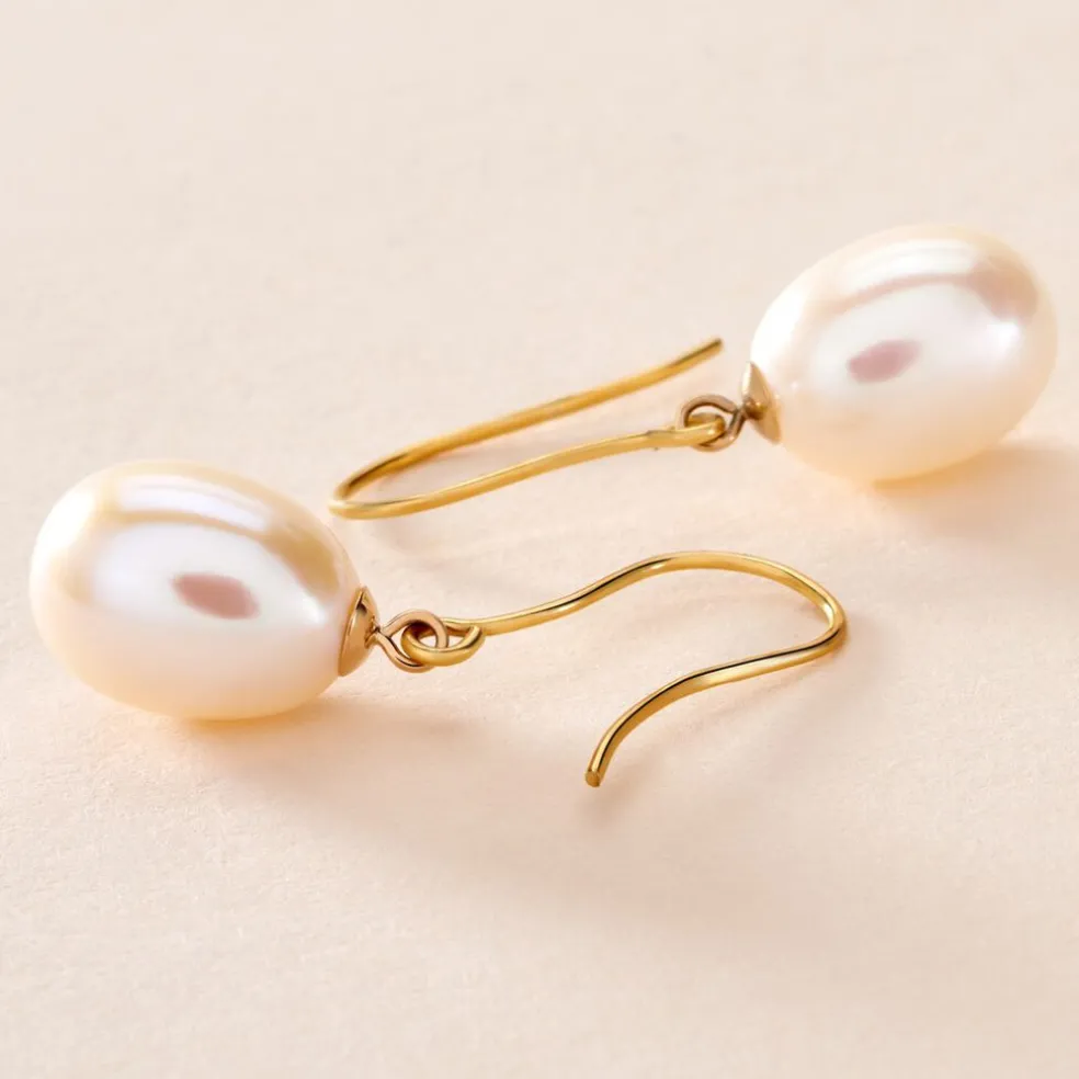 Boucles D'oreilles Pendantes Baroque Or Jaune Perle De Culture