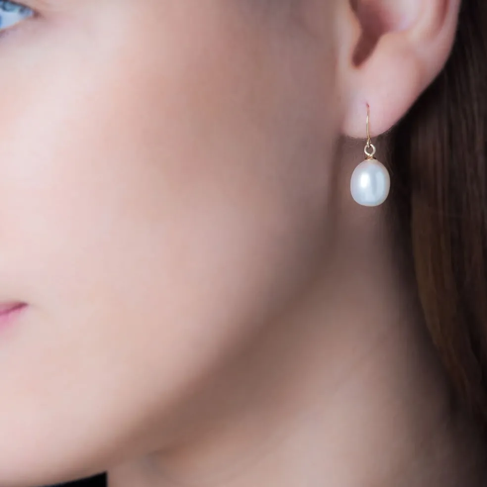 Boucles D'oreilles Pendantes Baroque Or Jaune Perle De Culture