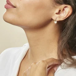 Boucles D'oreilles Pendantes Helin Or Jaune Perle De Culture Et Oxyde