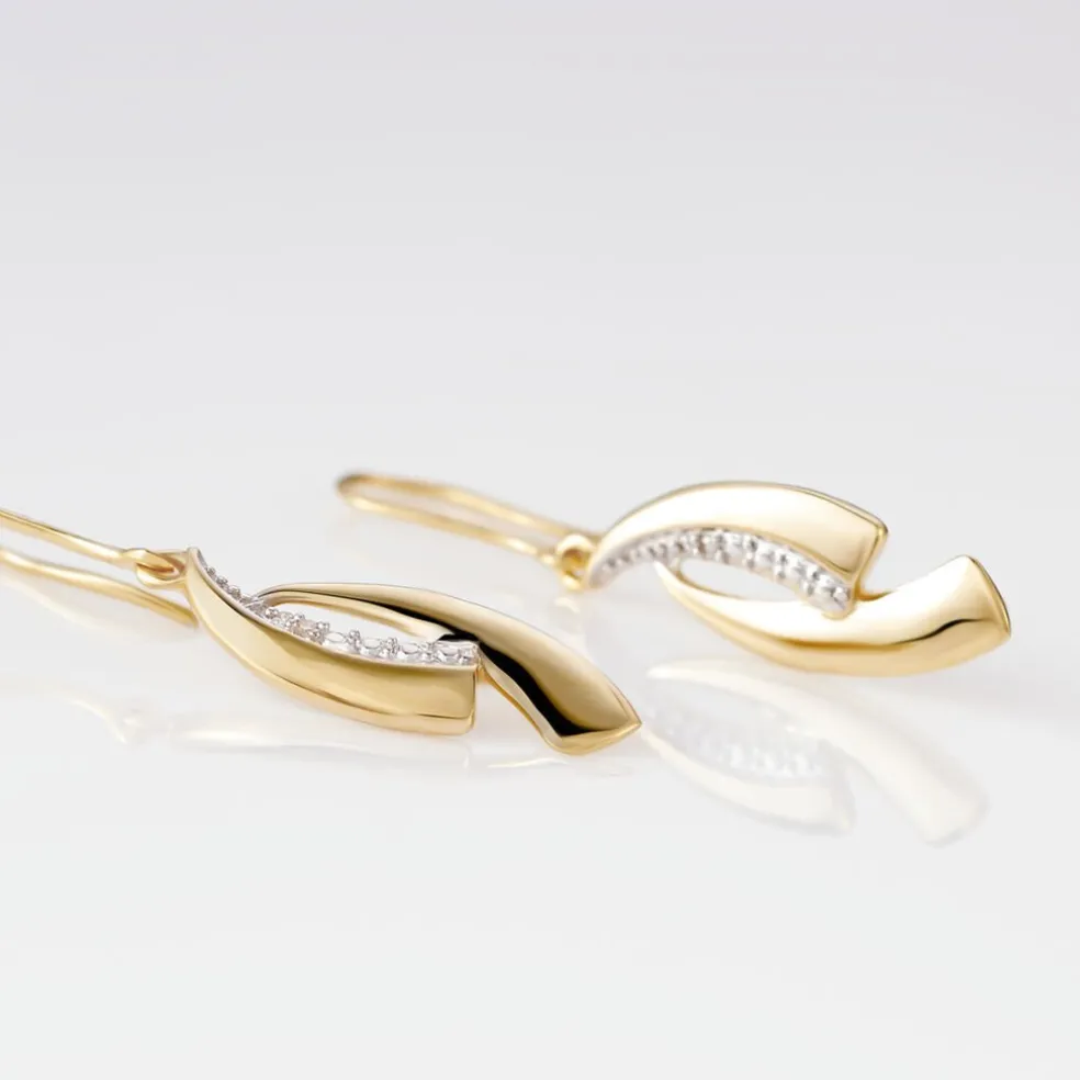 Boucles D'oreilles Pendantes Aube Or Bicolore Diamant