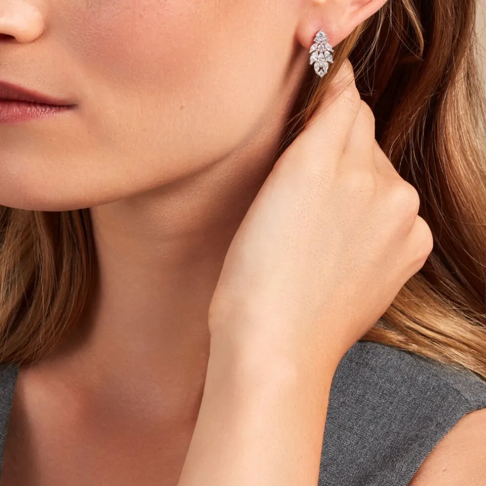 Boucles D'oreilles Pendantes Marquis Or Blanc Oxyde De Zirconium