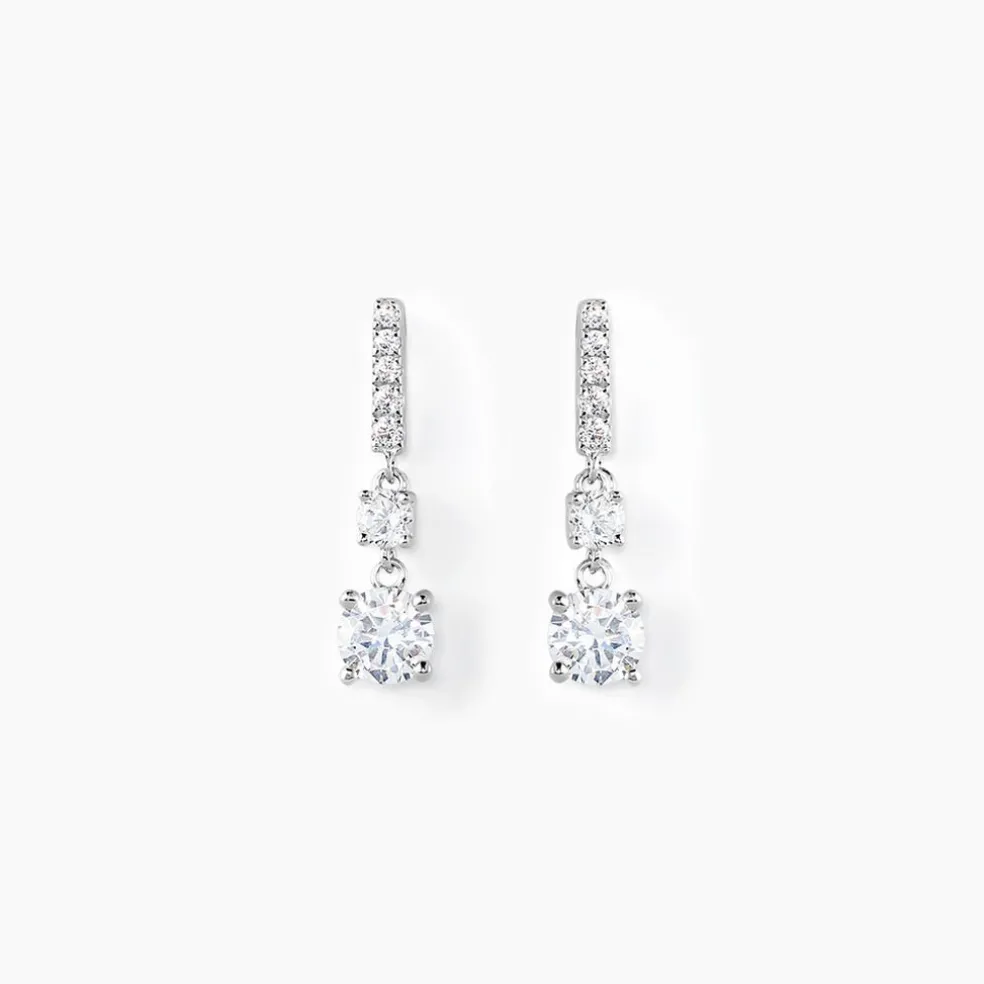Boucles D'oreilles Pendantes Corianne Argent Blanc Oxyde De Zirconium