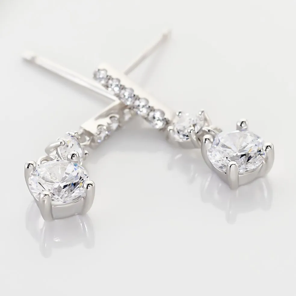 Boucles D'oreilles Pendantes Corianne Argent Blanc Oxyde De Zirconium