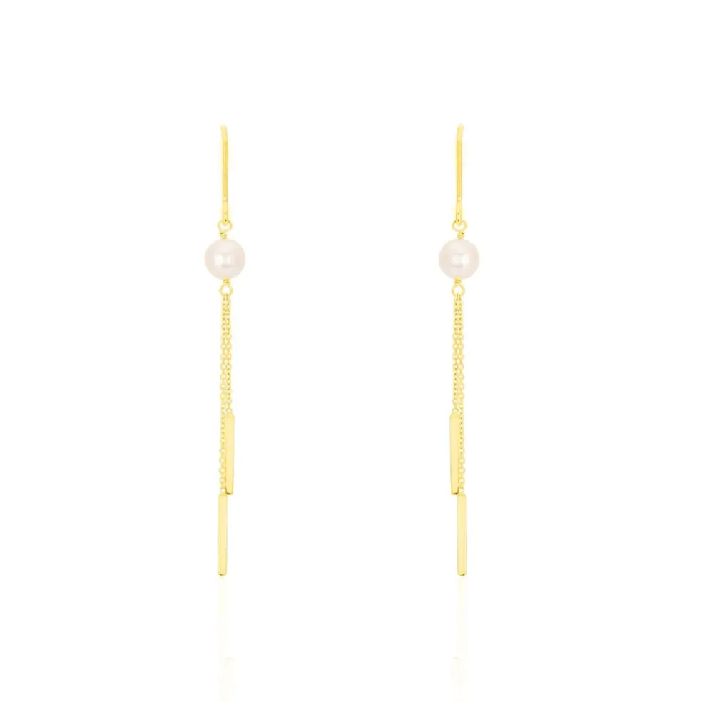 Boucles D'oreilles Pendantes Salman Or Jaune Perle De Culture