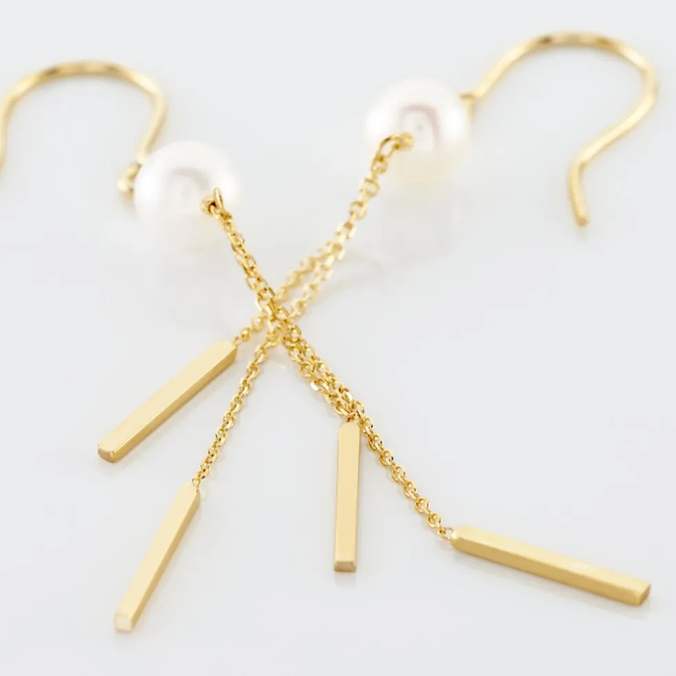 Boucles D'oreilles Pendantes Salman Or Jaune Perle De Culture