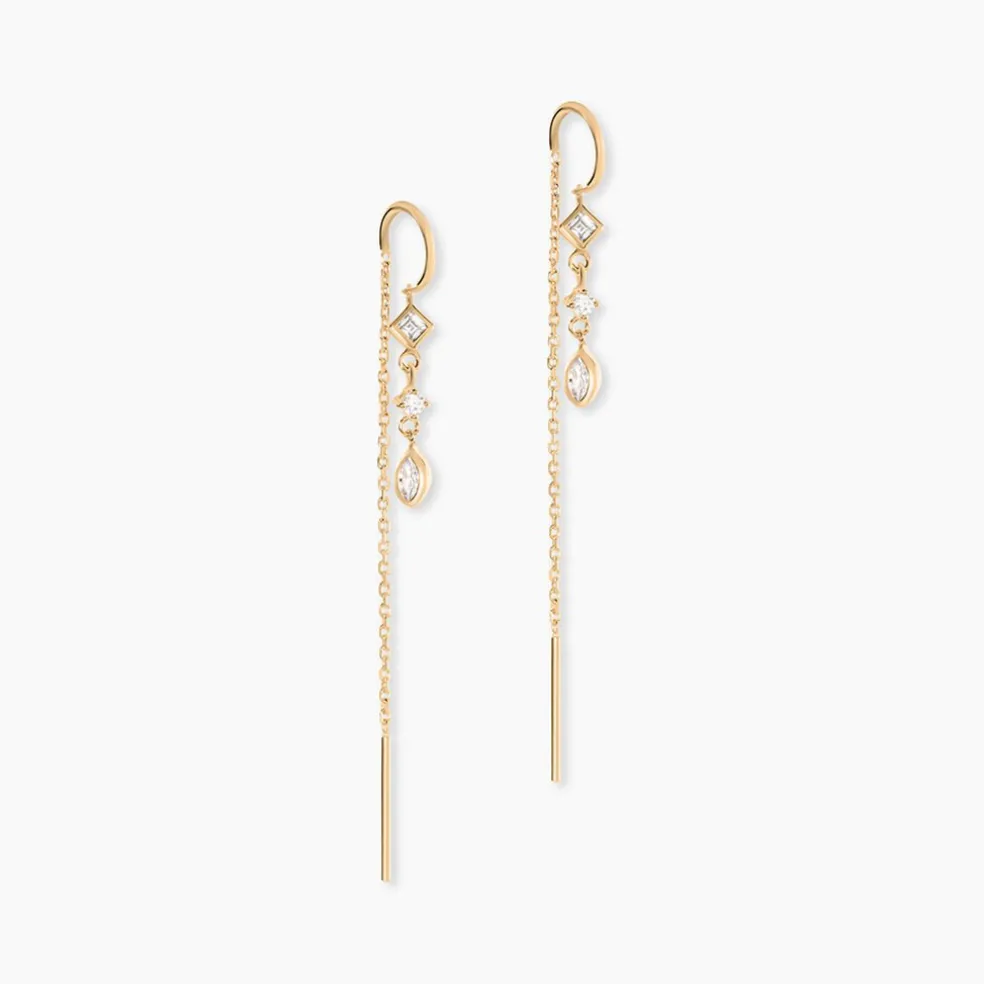 Boucles D'oreilles Pendantes Akoni Plaqué Or Jaune Oxyde De Zirconium